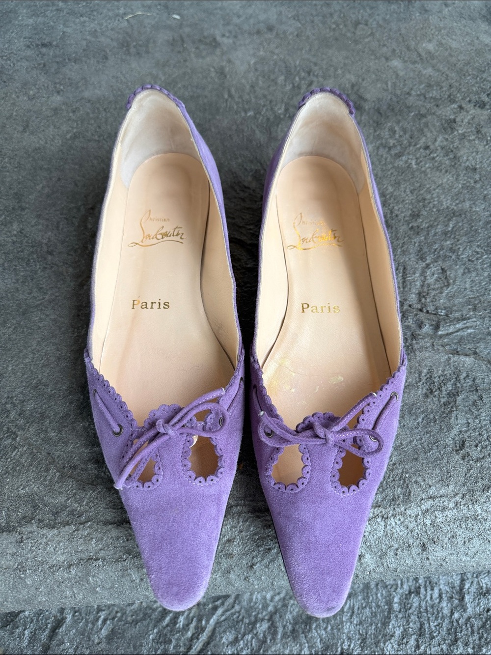 Christian Louboutin Lavender Suede Pointed-Toe Flats - Picture 2 of 5